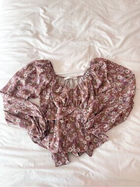 Altar’d State Purple Floral Crossover Waist Long Sleeve Blouse Size XS